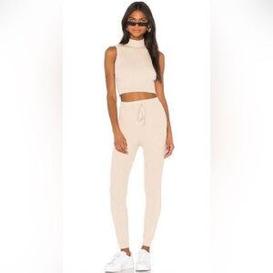 superdown Beige Ribbed Knit Set - Sleeveless Top and Pants